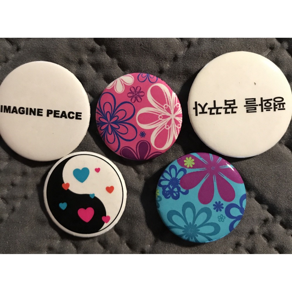 Vintage Pinback Collectible Button Set of 5 Imagine Peace Assorted 1.25-1.5"